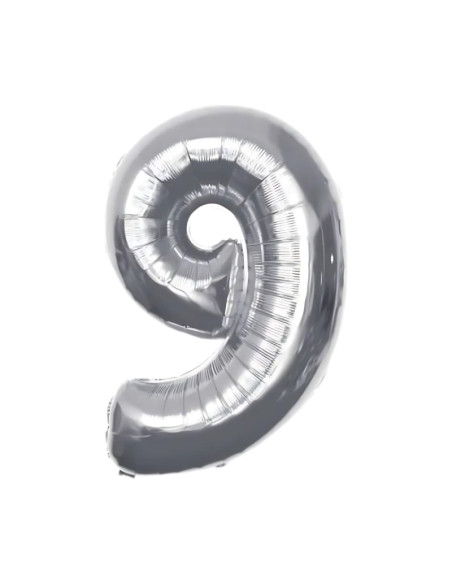 Baloane aniversare PartyGo cifra 9, 40cm, argintiu, FB0010