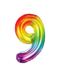 Baloane aniversare PartyGo cifra 9, 40cm, curcubeu, FB0828 2