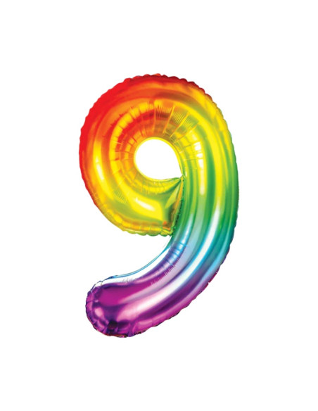 Baloane aniversare PartyGo cifra 9, 40cm, curcubeu, FB0828