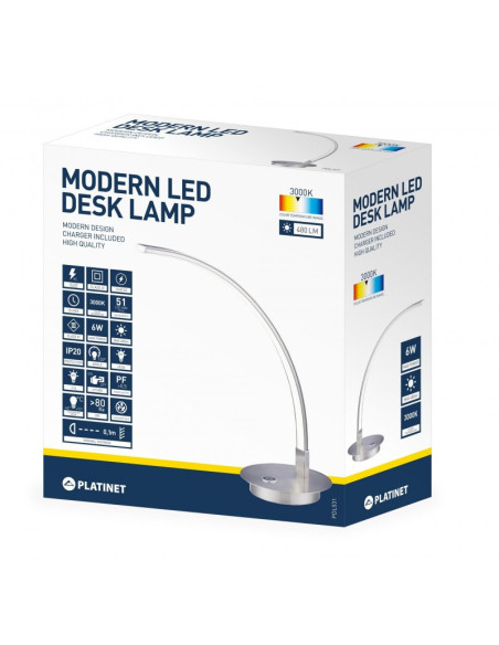 Lampa led pentru birou Platinet PDL531 / 43606, 6W, forma curbata, lumina calda 3000K, aluminiu, PVC, 50cm