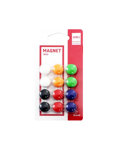 Magneti pentru table Deli 7823, diametru 15mm, diverse culori, set 12 buc