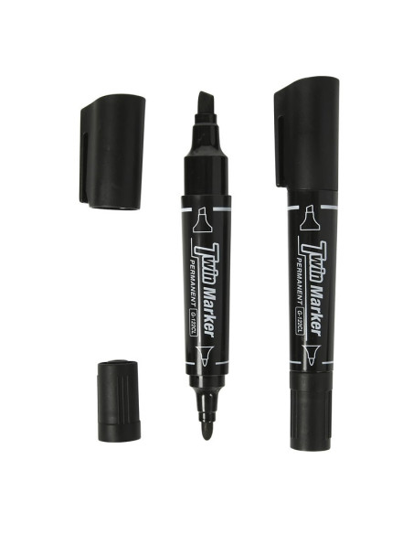 Marker permanent CNX G-122CL, varf rotund / varf tesit, 2 capete, negru