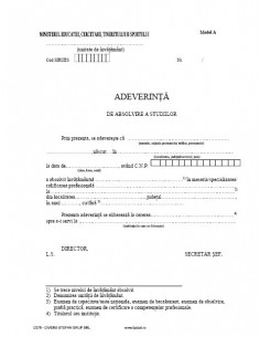 C078 Adeverinta de absolvire a studiilor (tip A, învatamant de stat)