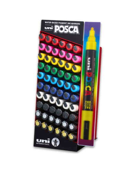 Display UNI Posca PC-5M, varf rotund, 1.8-2.5mm, 60buc (6 x 10 culori)