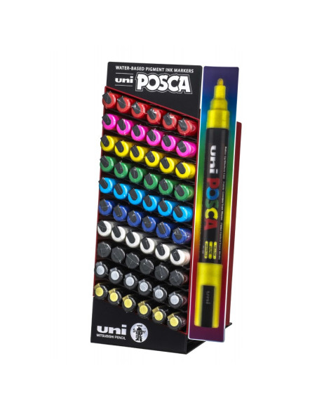 Display UNI Posca PC-5M, varf rotund, 1.8-2.5mm, 60buc (6 x 10 culori)