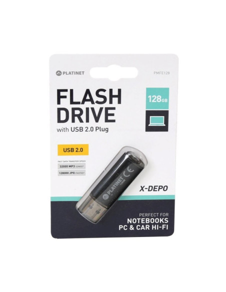 Stick memorie 128GB Platinet PMFE128 41590, USB 2.0, carcasa aluminiu, negru