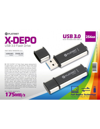 Stick memorie 256GB Platinet PMFU3256 42564, USB 3.0, 120MB/s, carcasa aluminiu, negru