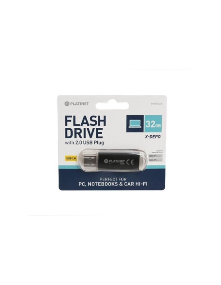 Stick memorie 32GB Platinet PMFE32 40621, USB 2.0, carcasa aluminiu, negru