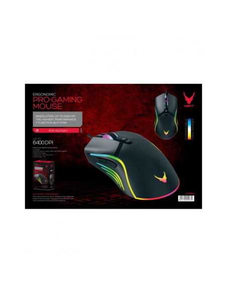 Mouse optic Omega Varr Gaming VGMB03, 1000-1600-3200-6400 dpi, USB, iluminare RGB, 7 butoane, negru