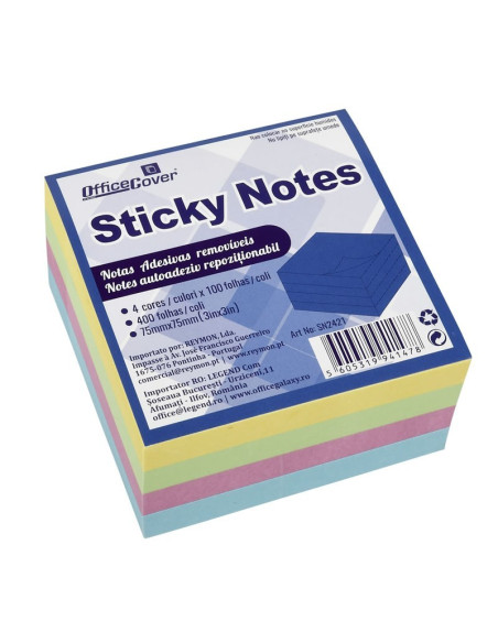 Notes adeziv Office Cover SN2421, 400 coli, 75x75mm, 4 culori pastel
