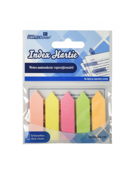 Notes adeziv index Office Cover JP45-120, 125 coli, 12x44mm, hartie, 5 culori neon, varf sageata