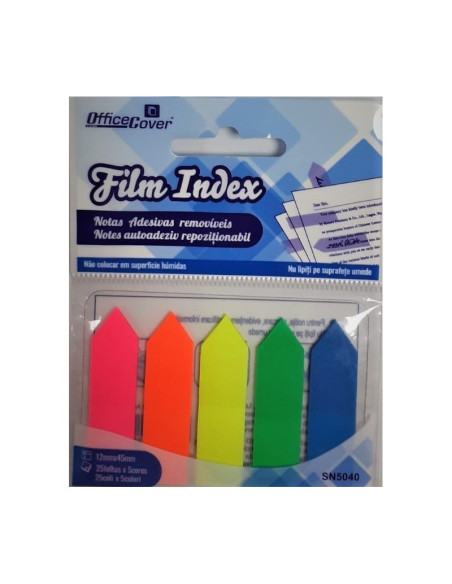 Notes adeziv index Office Cover SN5040, 125 coli, 12x44mm, PVC, 5 culori neon, varf sageata