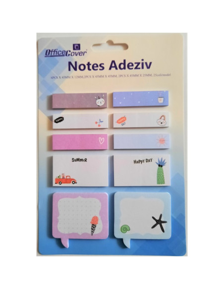 Notes adeziv index Office Cover SN7136, 250 coli, 12-25-40x45mm, scolar, 3 forme, set 10 modele