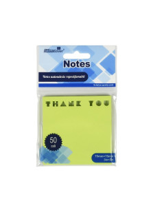 Notes adeziv stantat Office Cover H1-THANK YOU, 50 coli, 75x75mm, verde neon, blister