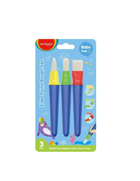 Pensula cu rezervor Keyroad Baby line KR972329, varf rotund, lat, pentru copii, set 3 buc