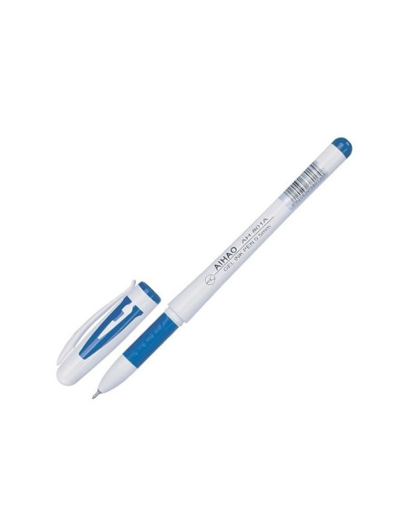 Pix cu gel CNX Aihao AH-801A, 0.5mm, cu capac, corp alb, grip cauciucat, scris albastru, set 48 buc + cana