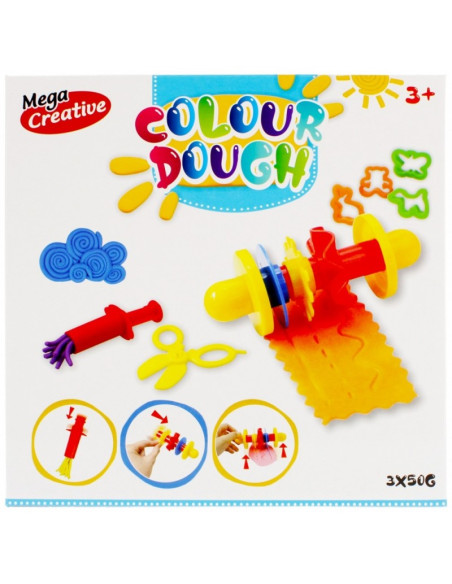 Plastilina Mega Creative Colour Dough 471260, 3x50g, cu accesorii, +3 ani, set 3 culori