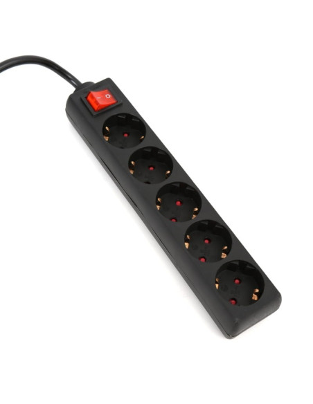 Prelungitor 5 prize Omega, 5m, PVC, negru, cu intrerupator, 250V / 10A, Type F, OL5G5, 43700