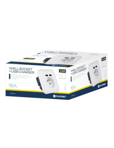 Priza de perete Platinet French, cu 2x USB, incarcare rapida, impamantare, input 250V 16A, output 5V 2.1A, alb, PWSF2U, 43964