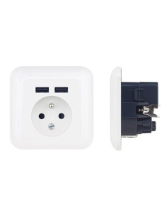 Priza de perete Platinet French, cu 2x USB, incarcare rapida, impamantare, input 250V 16A, output 5V 2.1A, alb, PWSF2U, 43964 2