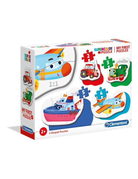 Puzzle carton 2-5 piese Clementoni Supercolor My first - vehicule, set 4x, 20811, 2+ ani