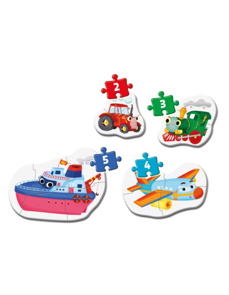 Puzzle carton 2-5 piese Clementoni Supercolor My first - vehicule, set 4x, 20811, 2+ ani