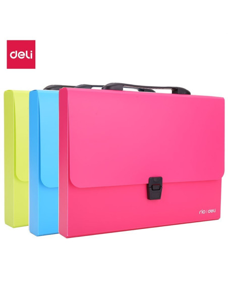 Servieta plastic Deli B500 02, cu maner, A4, 4cm, culori neon