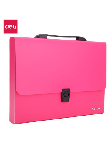 Servieta plastic Deli B500 02, cu maner, A4, 4cm, culori neon