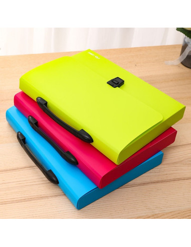 Servieta plastic Deli B500 02, cu maner, A4, 4cm, culori neon