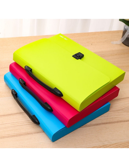 Servieta plastic Deli B500 02, cu maner, A4, 4cm, culori neon