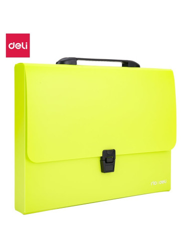 Servieta plastic Deli B500 02, cu maner, A4, 4cm, culori neon