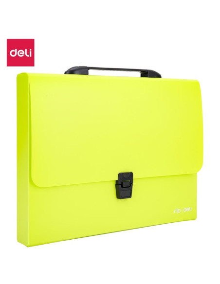 Servieta plastic Deli B500 02, cu maner, A4, 4cm, culori neon