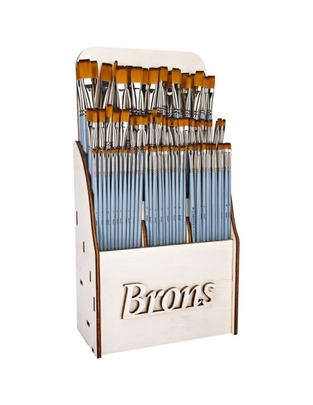 Pensula Brons BR-779, varf lat, nr. 0-20, pictura cu ulei/culori acrilice, display lemn cu 168 buc