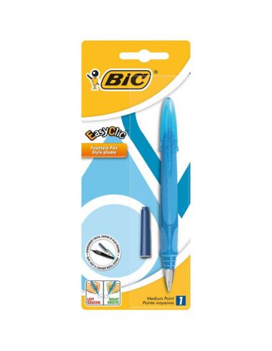 Stilou Bic EasyClic, varf M, alimentare rezerve, grip cauciucat, blister (+1 rezerva), diverse culori