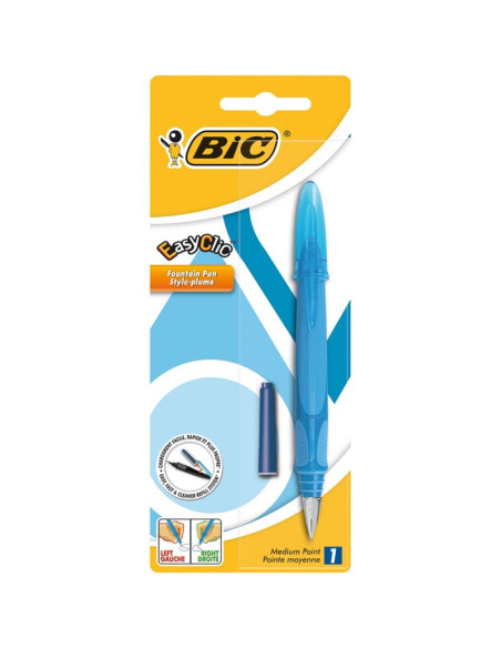 Stilou Bic EasyClic, varf M, alimentare rezerve, grip cauciucat, blister (+1 rezerva), diverse culori