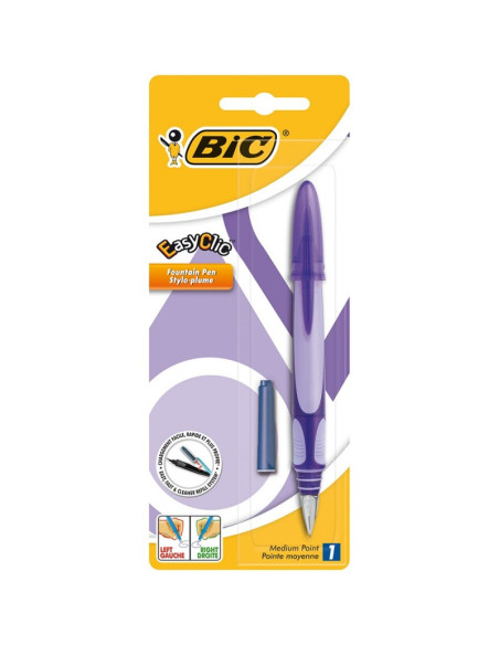 Stilou Bic EasyClic, varf M, alimentare rezerve, grip cauciucat, blister (+1 rezerva), diverse culori