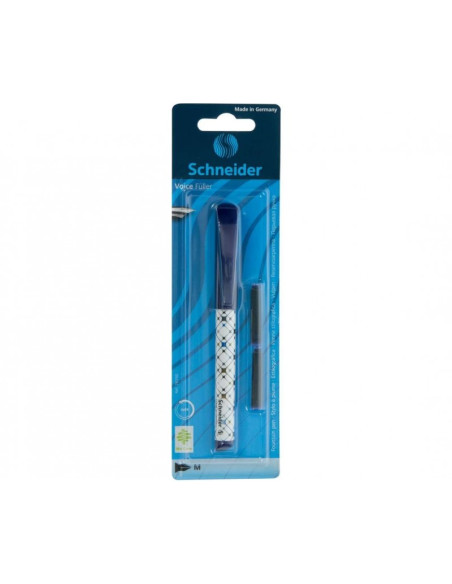 Stilou Schneider Voice 76760 5065-RV, penita iridium M, alimentare rezerve, corp plastic alb, blister (+2 rezerve)
