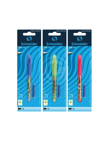 Stilou Schneider Zippi 76890 2909-RV, penita iridium M, alimentare rezerve, corp plastic diverse culori, blister (+1 rezerva)