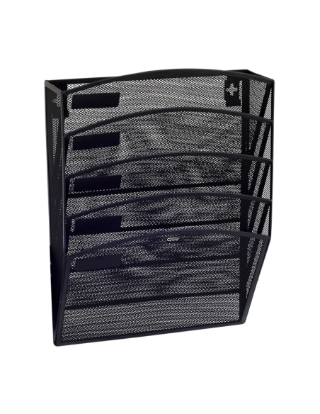 Suport documente Grand GR-080, 43.5x30.8x7.8cm, vertical, de perete, 5 compartimente, plasa metalica, negru