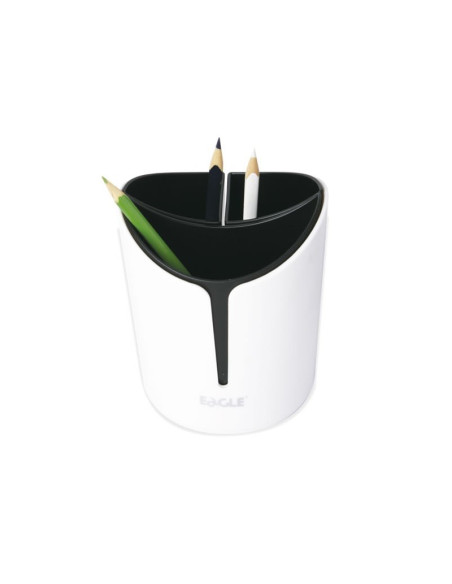 Suport instrumente de scris Eagle P5129, 11.3x13.3cm, 3 compartimente detasabile, plastic, alb-negru
