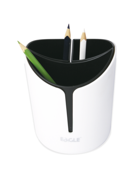 Suport instrumente de scris Eagle P5129, 11.3x13.3cm, 3 compartimente detasabile, plastic, alb-negru