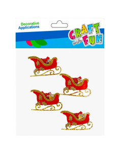 Accesorii creatie - sania lui Mos Craciun, decoratiune Craciun, set 4 buc, 10x17x1 cm, Craft with Fun, 501400