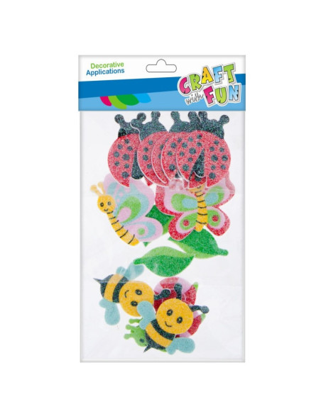 Forme decorative - hartie gumata autoadeziva - insecte, diverse culori, cu sclipici, set 14 buc, Craft with Fun, 463733