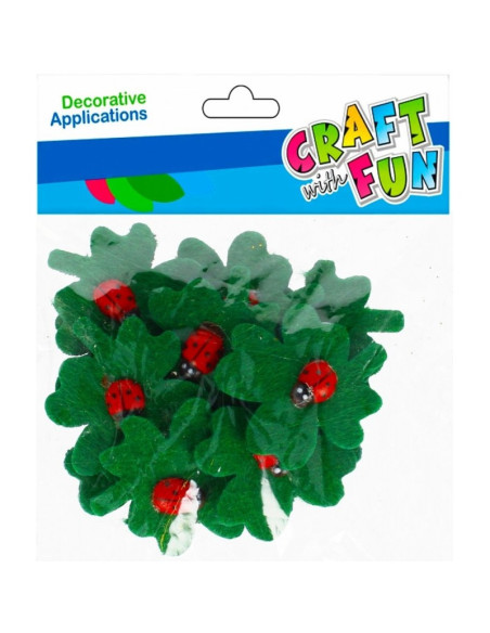 Accesorii creatie - trifoi cu buburuze fetru, autoadeziv, set 12 buc, 10x12cm, Craft with Fun, 501385