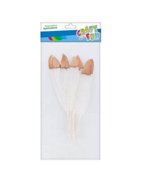 Accesorii creatie - pene albe cu auriu, 14 cm, set 8 buc, Craft with Fun, 463660