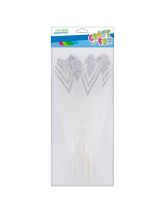 Accesorii creatie - pene, alb, 18-20cm, cu sclipici argintiu, set 6 buc, Craft with Fun, 463665