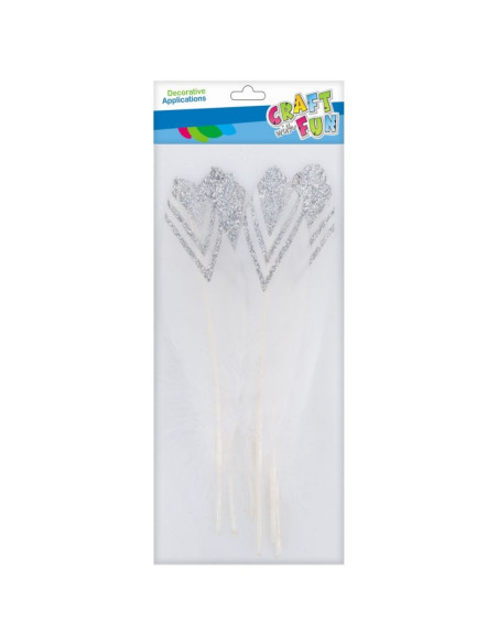 Accesorii creatie - pene, alb, 18-20cm, cu sclipici argintiu, set 6 buc, Craft with Fun, 463665