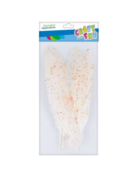Accesorii creatie - pene, alb, 18-20cm, cu sclipici fluorescent, set 6 buc, Craft with Fun, 463670