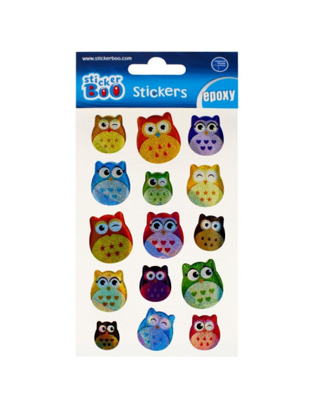 Abtibilduri - bufnite mari, set 15 buc, Sticker Boo, 493729