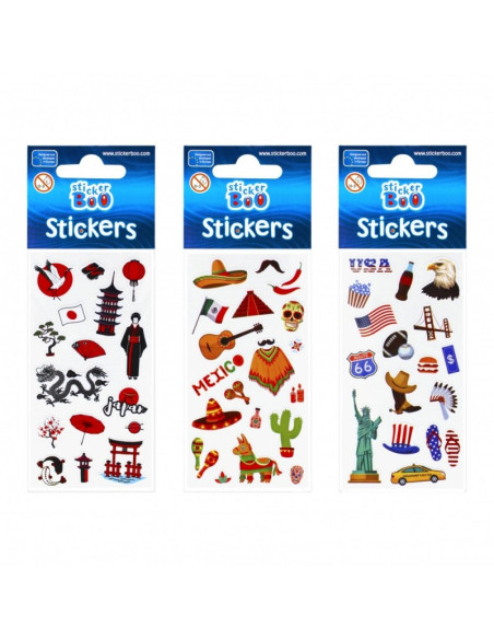 Abtibilduri - Calatorii USA, Japonia, Mexic, set 16-19 buc, Sticker Boo, 489560